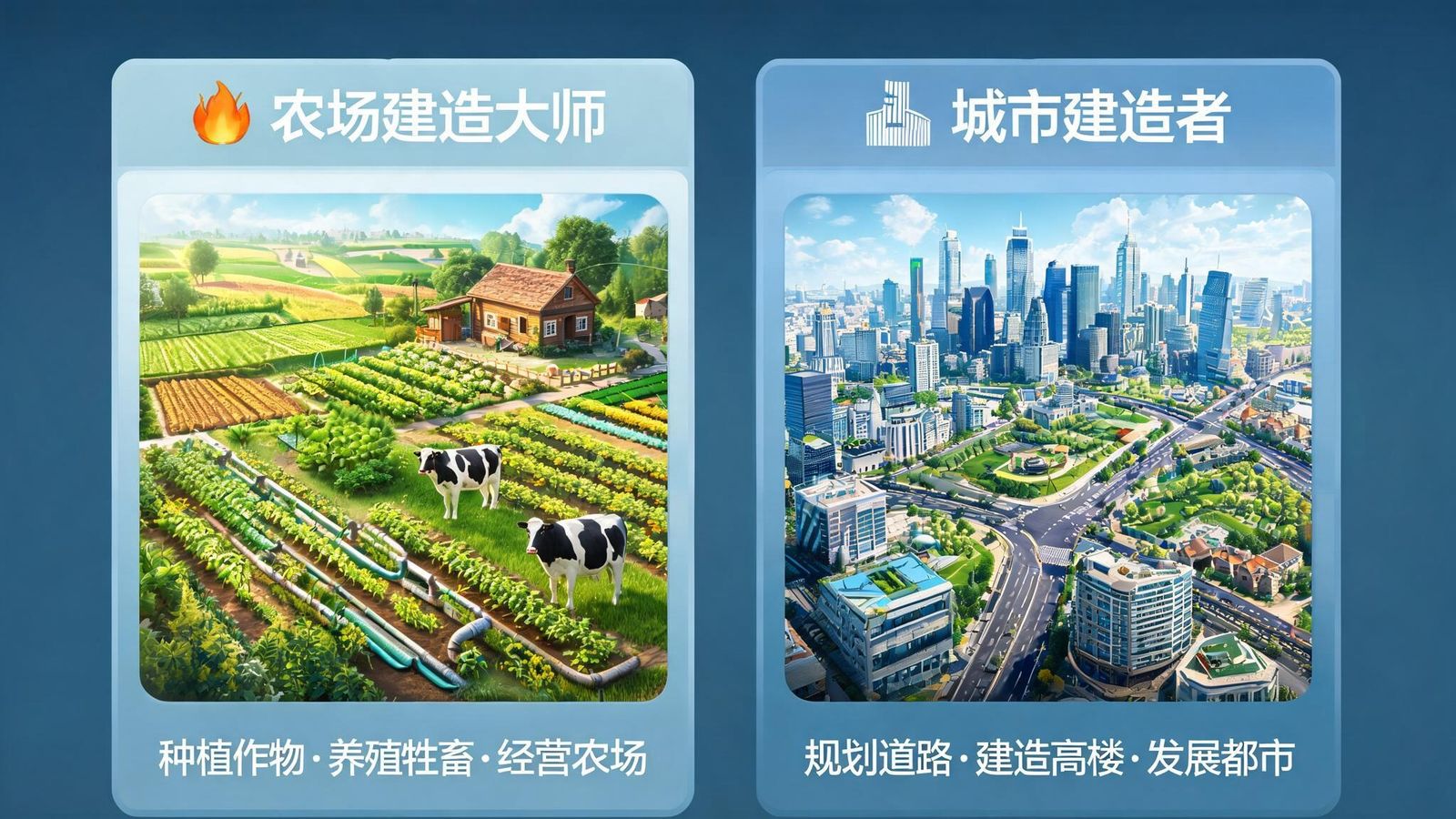 爱游戏游戏大厅模拟经营类游戏，玩家建造城市与农场